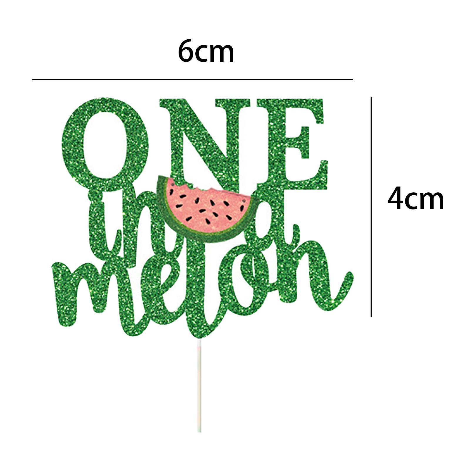 One in A Melon Cake Cupcake Toppers Glitter Watermelon Themed for Birthday
