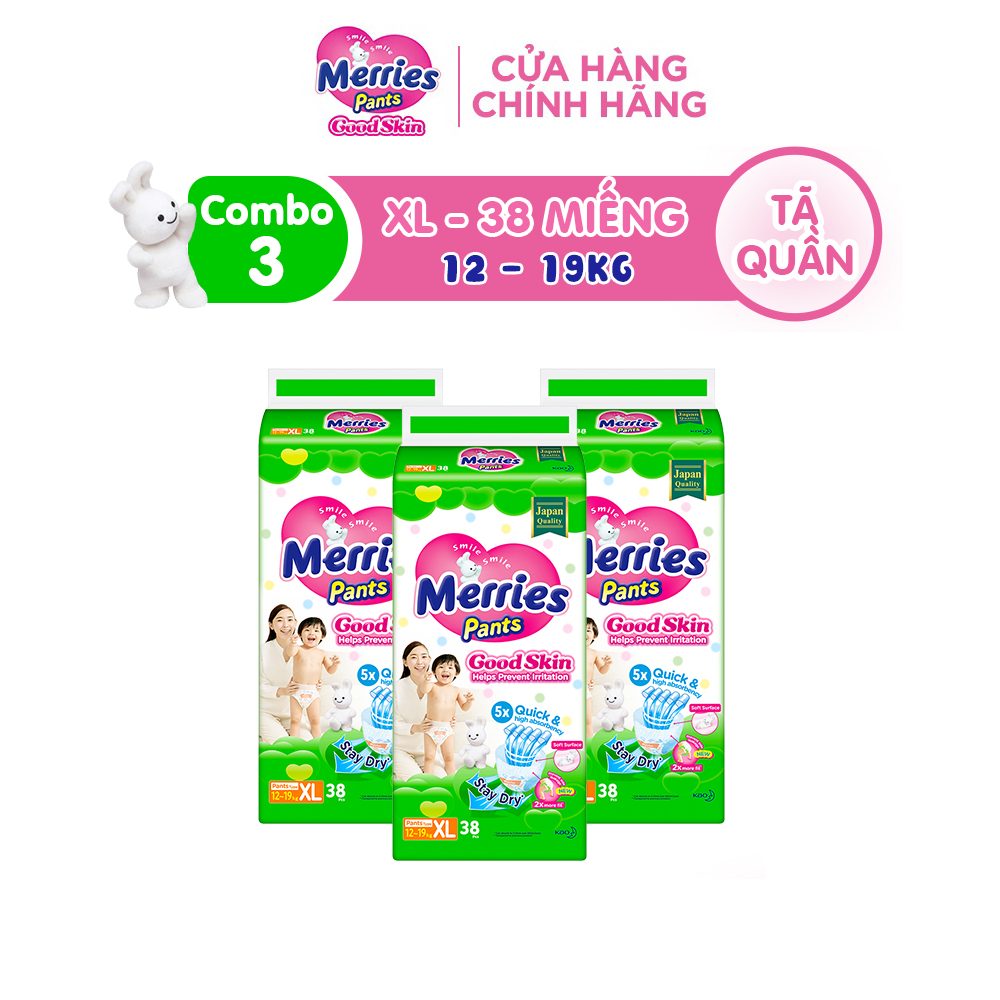 Combo 3 Tã Quần Merries Goodskin Đủ Size M50L44Xl38Xxl28 - Xl