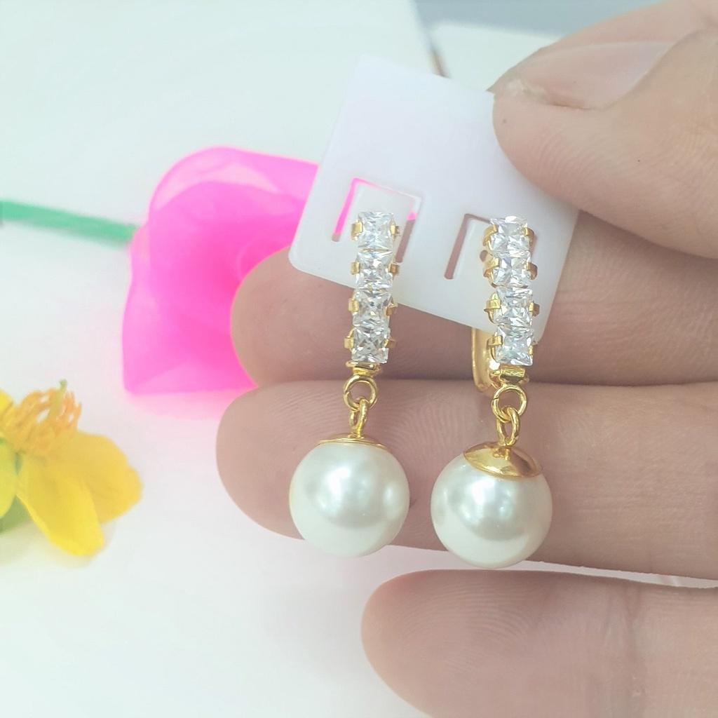 Bông Tai Kiểu Ngọc Dáng Thả Xoàn Cao Cấp-Dùng lâu dài tắm rửa thoải mái không phai