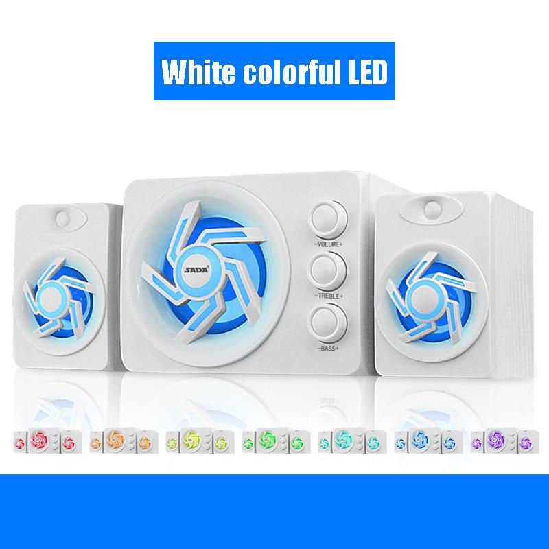 SADA D-219 Bluetooth \ TF \ usb Chức năng 2.1 Hệ thống loa máy tính với đèn LED đầy màu sắc và loa siêu trầm được cấp nguồn Color: White colorful LED
