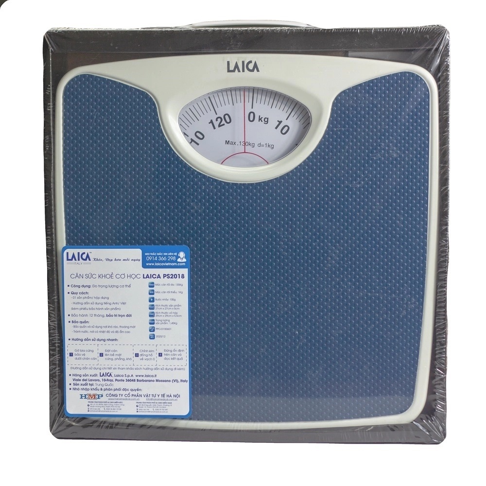 Cân Sức Khoẻ Cơ Học LAICA PS2018B - ITALY - 130 Kg - Mặt Cân Phủ PVC Chống Trơn Trượt