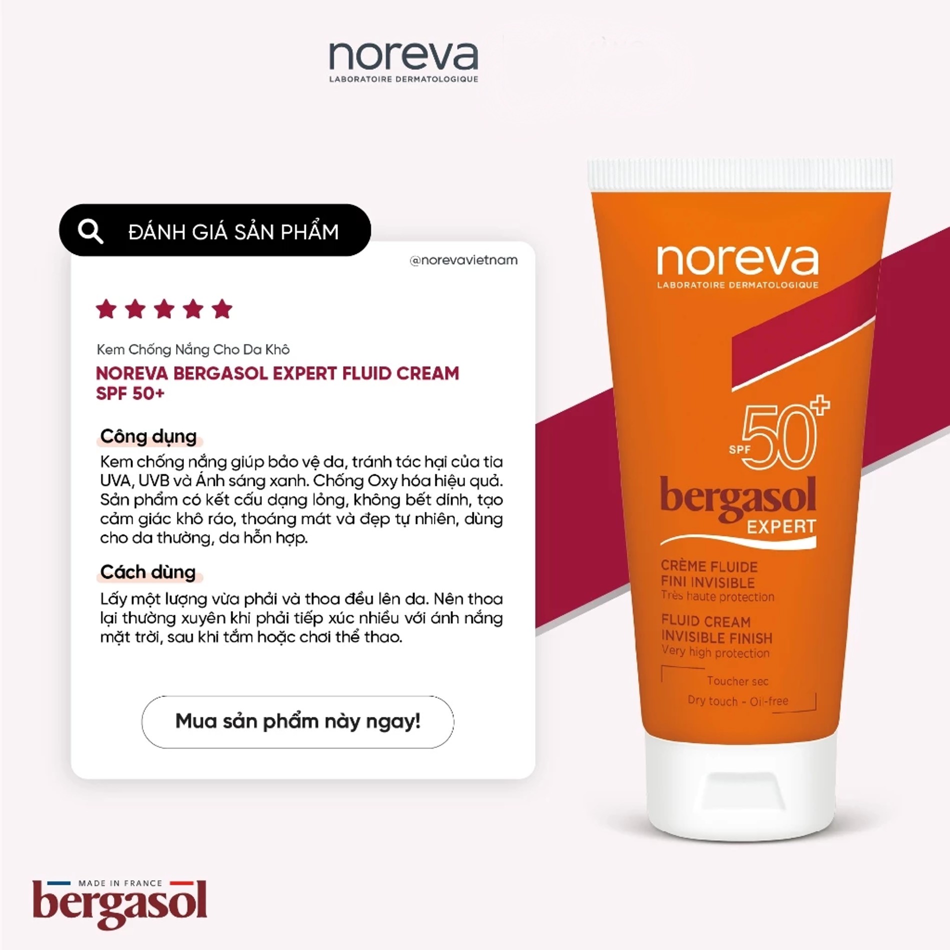 Kem Chống Nắng Bảo Vệ Da Noreva Bergasol Expert Fluid SPF50+ 50ml