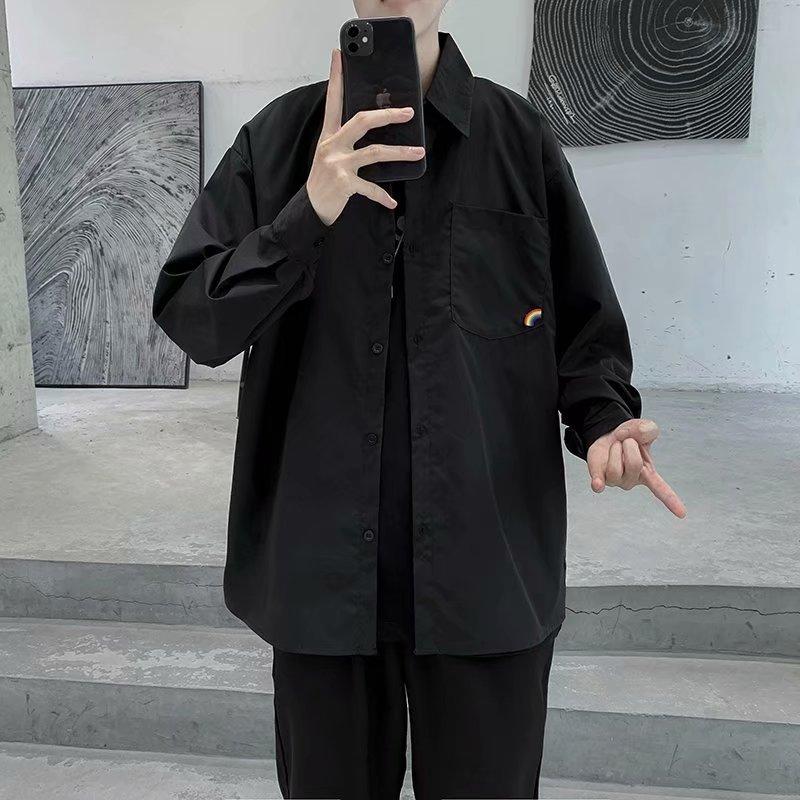 NEW KOREAN STYLE Áo Sơ Mi Nam Tay Dài Màu Sắc Cầu Vồng Cá Tính