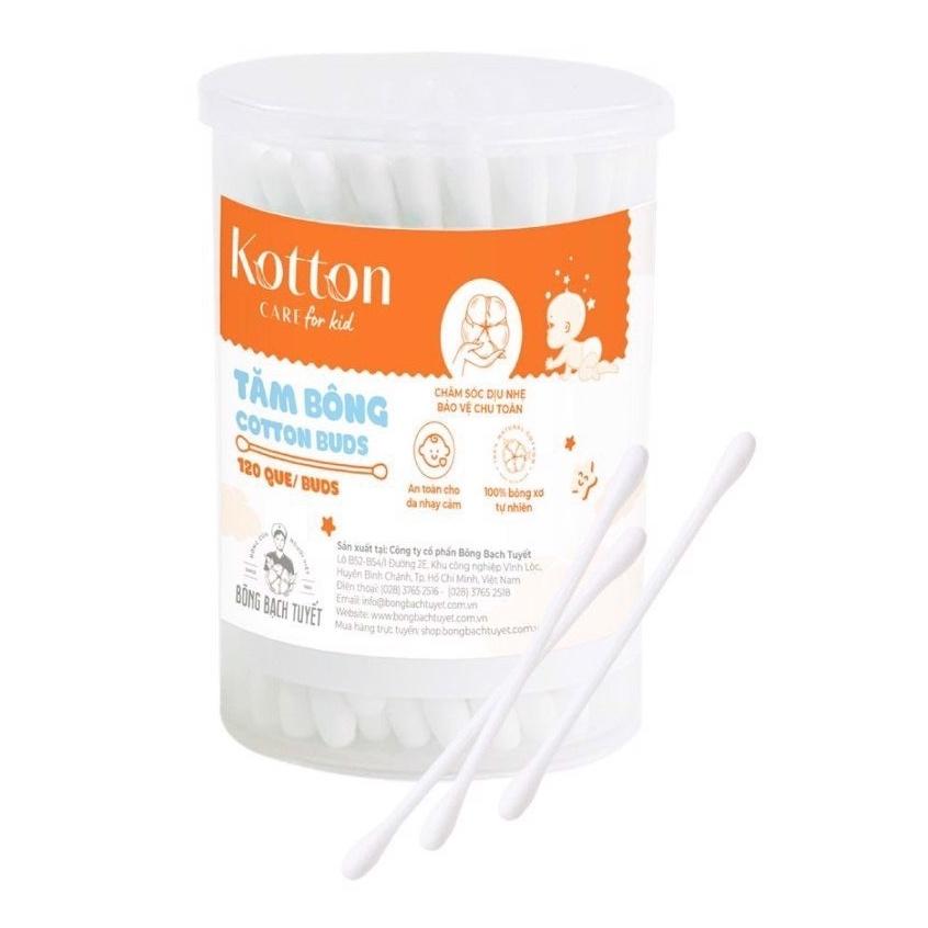 Tăm bông trẻ em ĐẦU NHỎ  Kotton Care For Kid đầu tròn hộp 120 que - ĐẦU NHỎ 120 QUE