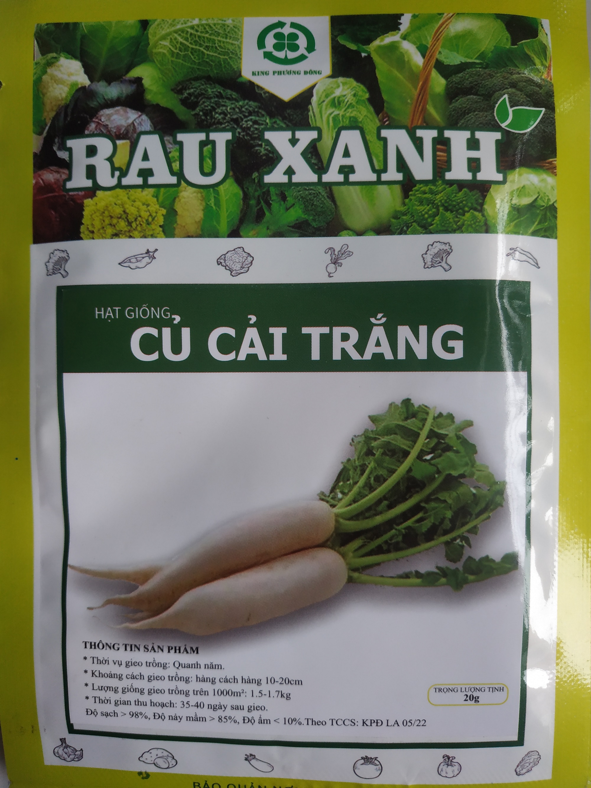 Hạt giống CỦ CẢI TRẮNG - gói 20 gram