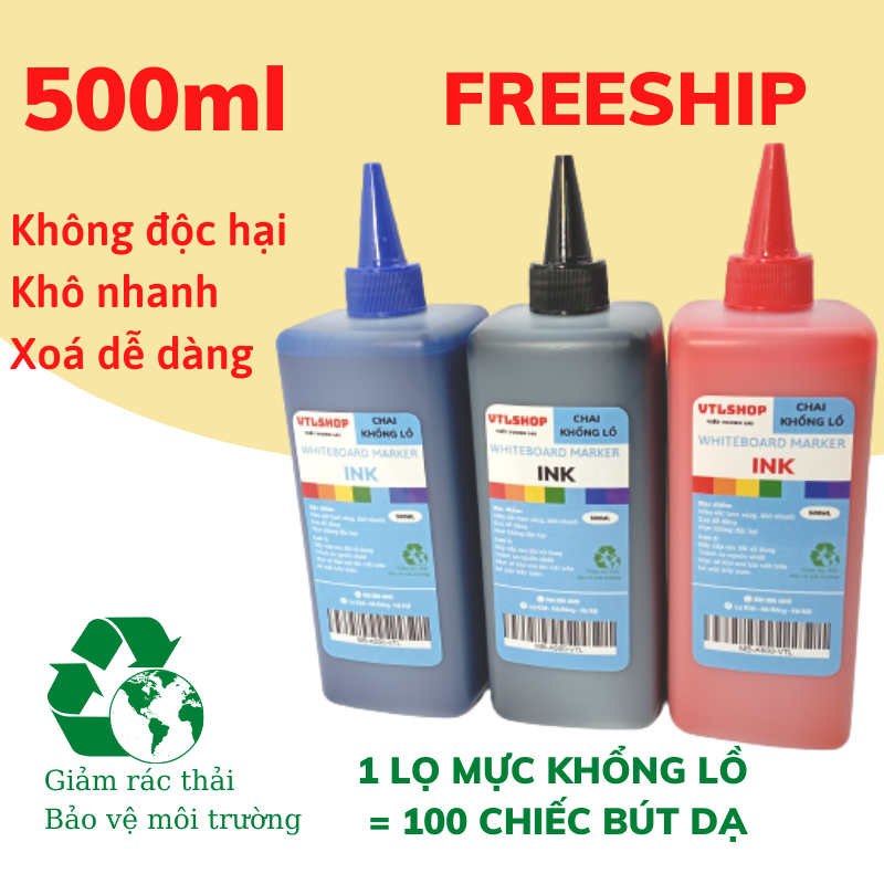 Mực Đổ Bút Bảng Trắng Xoá Sạch Dễ Dàng, Mực Nước Chai 500ML Đổ Bút Lông Bảng