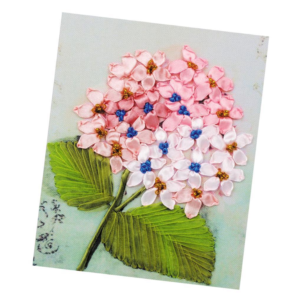 Ribbon Embroidery Kit for Beginner Pink Flower Pattern DIY Home Wall Decor
