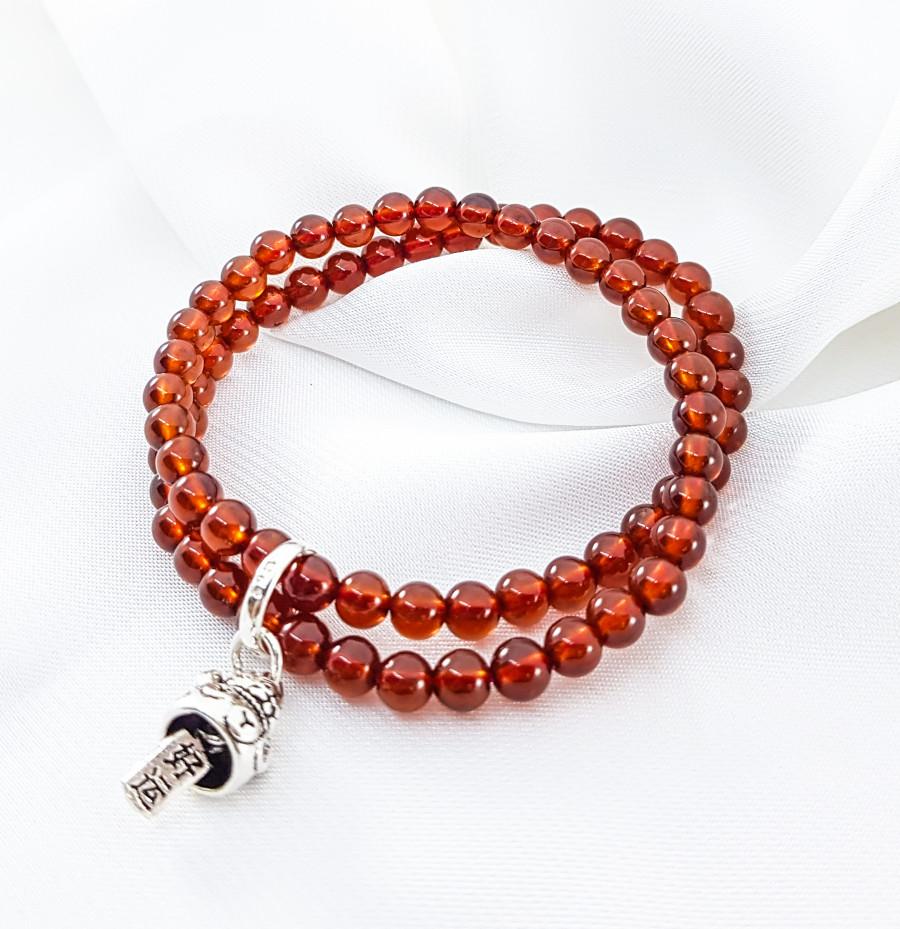 Vòng Tay Mệnh Hỏa, Thổ Đá Garnet Mix Charm Mèo May Mắn