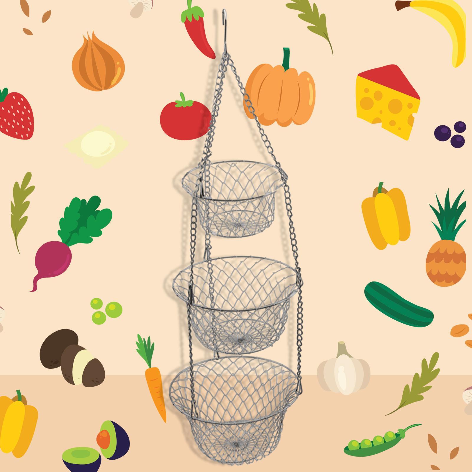 2x 3-Tier Fruit Vegetable Basket Fruit Hanger Storage Kitchen Organizer
