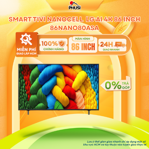 Smart Tivi NanoCell LG AI 4K 43 inch 43NANO80ASA/ 50 inch 50NANO80ASA/ 55 inch 55NANO80ASA/ 65 inch 65NANO80ASA/ 75 inch 75NANO80ASA/ 86 Inch 86NANO80ASA- Hàng Chính Hãng - Mới 100