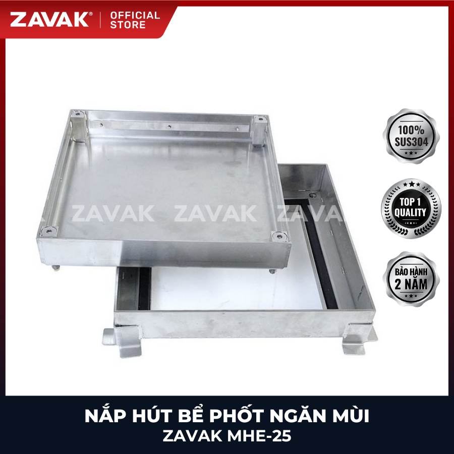 Nắp bể phốt Zavak MHE-25 KT25x25cm, chống nước, chống mùi, lát đá dày 2 cm chịu tải 1 tấn, inox 304