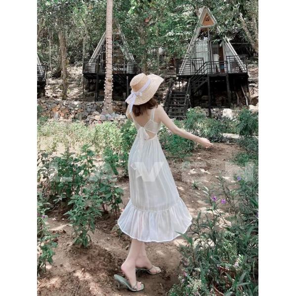 ĐẦM VOAN 2 LỚP THẮT NƠ SAU LƯNG XINH XẮN