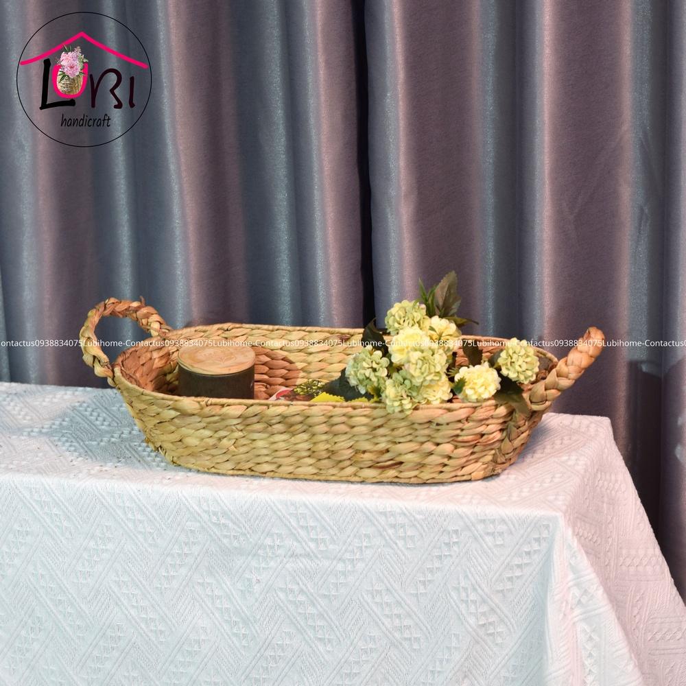 Lubihandicraft - Khay đựng đồ đan lục bình oval quai cầm bím - xinh xắn
