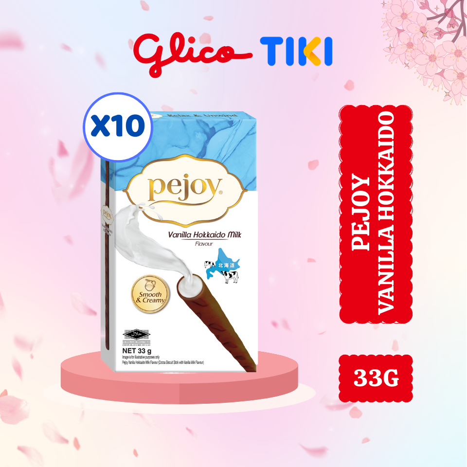 Bánh que GLICO Pejoy nhân kem Vanilla Hokkaido 33g (Combo 10)