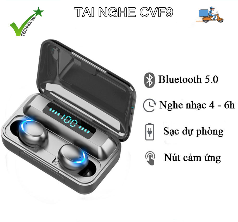 Tai Nghe Bluetooth Thể Thao True WireLess CONVI CVF9 | Âm thanh 8D Hifi | Kháng nước IPX5 | Pin 1200 mAh kiêm sạc dự phòng | Đèn led hiển thị pin tai nghe - Hàng Chính Hãng