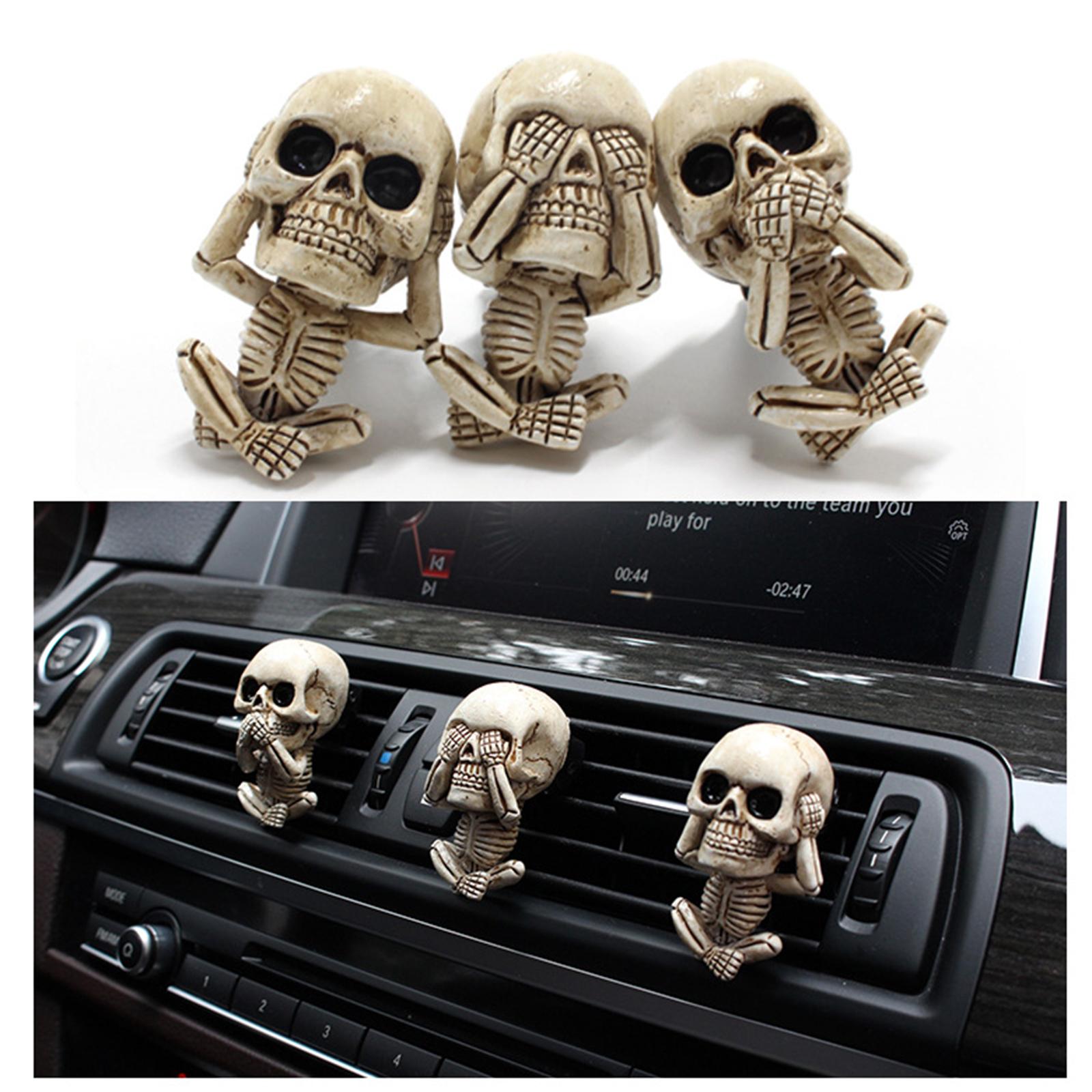 3pcs Car Air Vent Mount Resin Skull Statue Air Freshener Skeleton Ornament