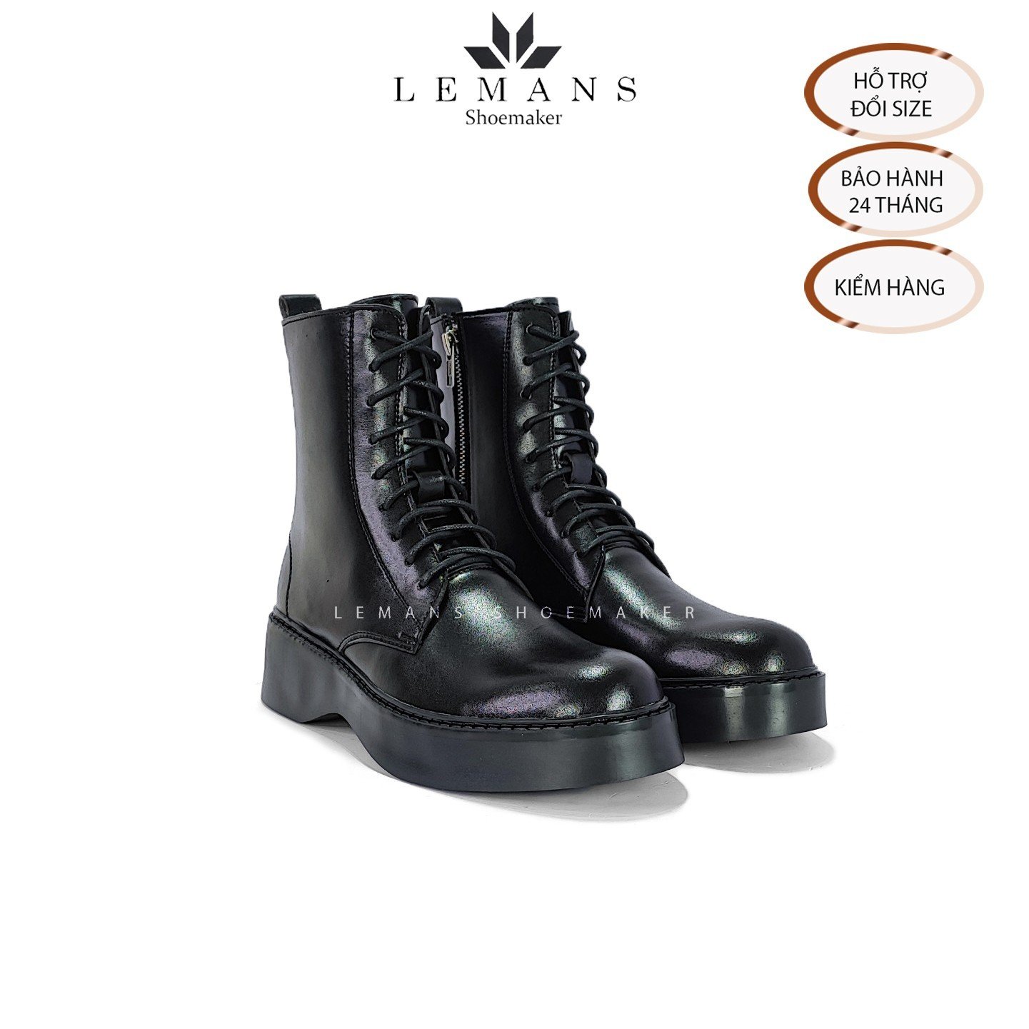 The Breakthrough Chunky COMBAT Boots Lemans - BST độc quyền, đế cao 6cm Full cao su nguyên khối Da bò nguyên tấm BH 24T