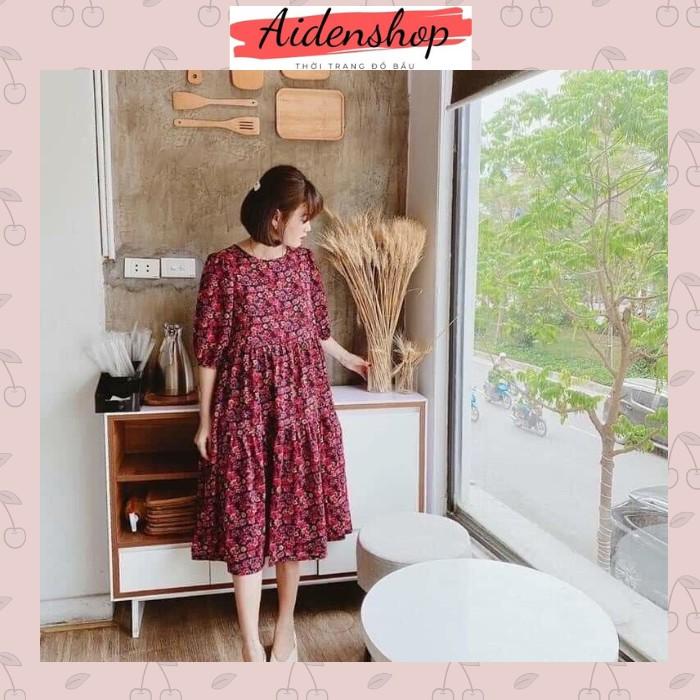 Váy bầu mùa hè thiết kế thời trang dáng suông babydoll hoa nhí màu tím bigsize từ 45-67kg