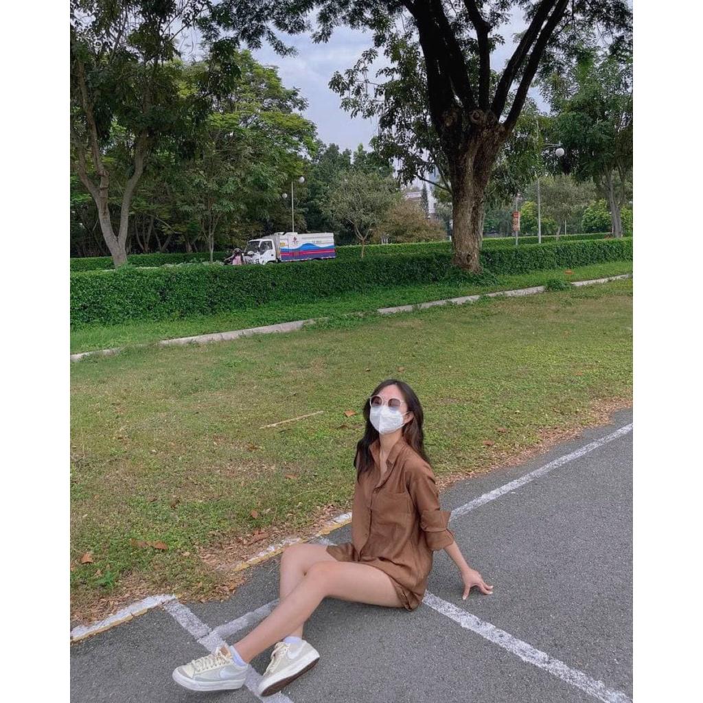 Set sơ mi quần đùi nâu lụa siêu cá tính, thời trang hàn quốc trẻ trung không kén dáng