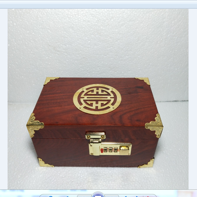 Hộp đựng con dấu - hộp trang sức gỗ hương mặt chữ thọ vàng size 19cm khóa mã số cao cấp