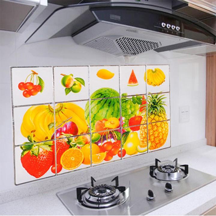 Decal dán tường nhà bếp hình hoa lá cành , hoa quả