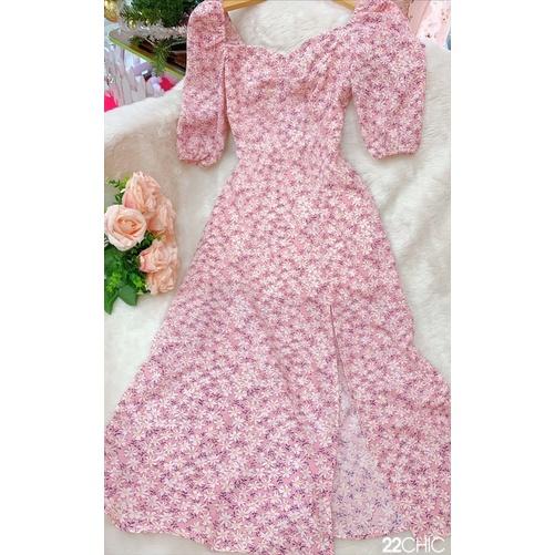 Váy hoa cúc hồng xẻ tà - 22CHIC