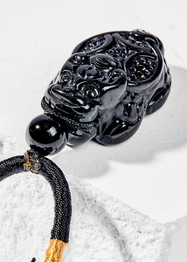 Mặt Dây Chuyền Phong Thủy Đá Obsidian Long Qui Mệnh Thủy, Mộc Ngọc Quý Gemstones