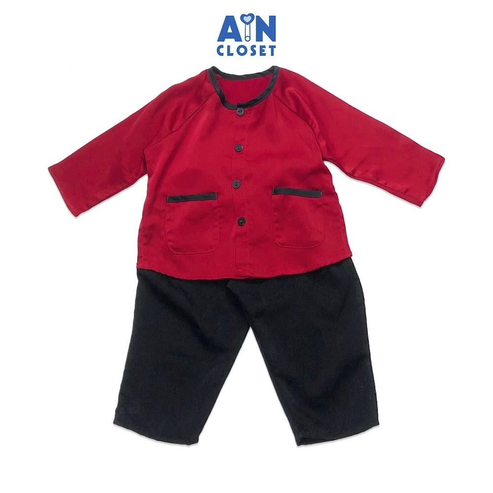 Bộ quần áo bà ba dài unisex Đỏ lụa ngọc trai quần đen - AICDBG8DS37L - AIN Closet