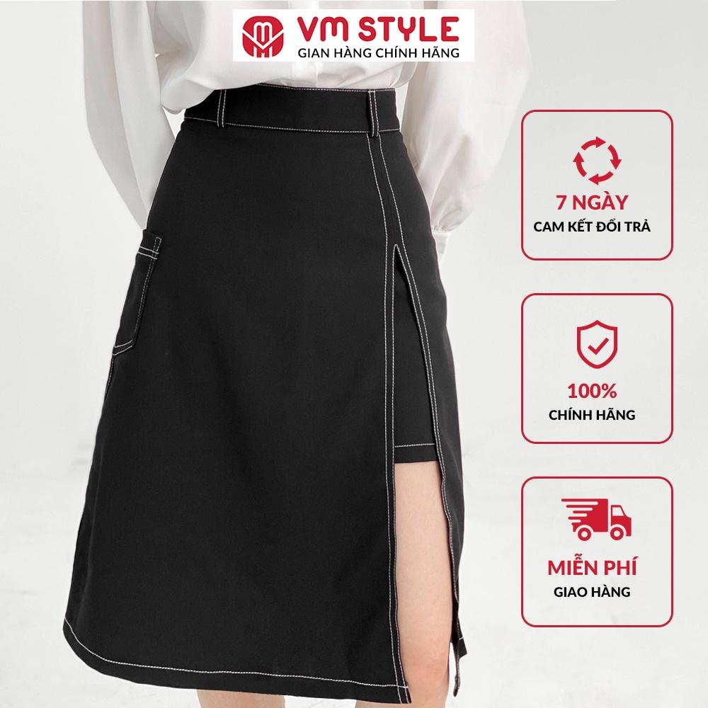 Chân váy dài vintage VM STYLE thiết kế xẻ tà phối viền nổi bật cá tính -0515- 22CV02IL1701