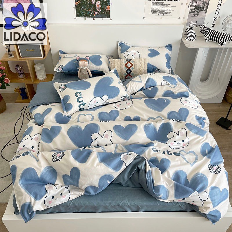 Bộ chăn ga gối cotton LIDACO PL1 - Thỏ tim xanh SP001484