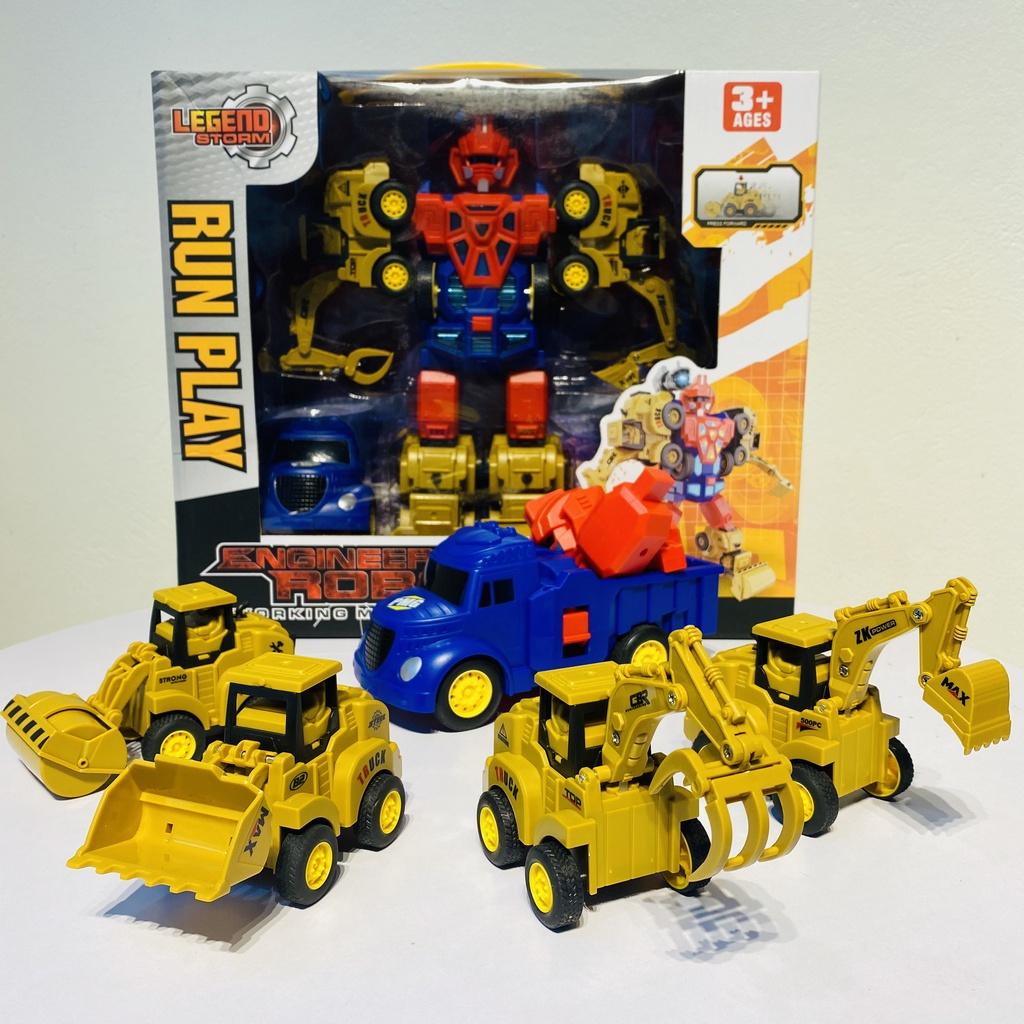 Ô tô biến hình transformer, Đồ chơi 5 in 1 lắp ráp robot cỡ lớn gồm 5 xe chạy bánh đà quà tặng cho bé