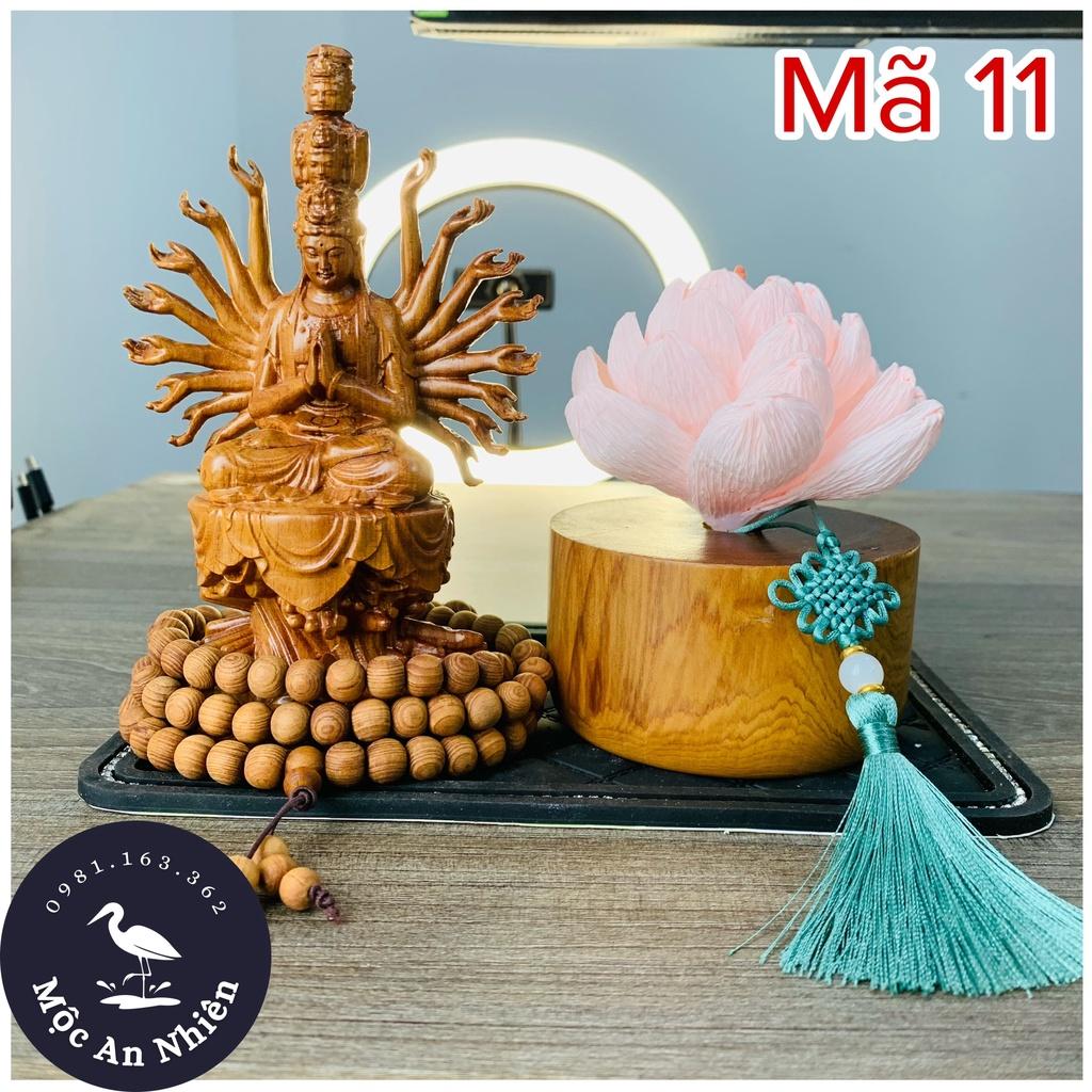 Tượng Thiên Thủ Thiên Nhãn và set An Nhiên gỗ bách xanh quý