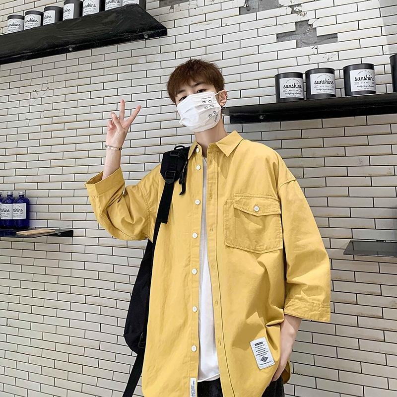 Áo Sơ Mi Ngắn Tay Form Rộng Trơn Màu Thời Trang Mùa Hè Dành Cho Nam