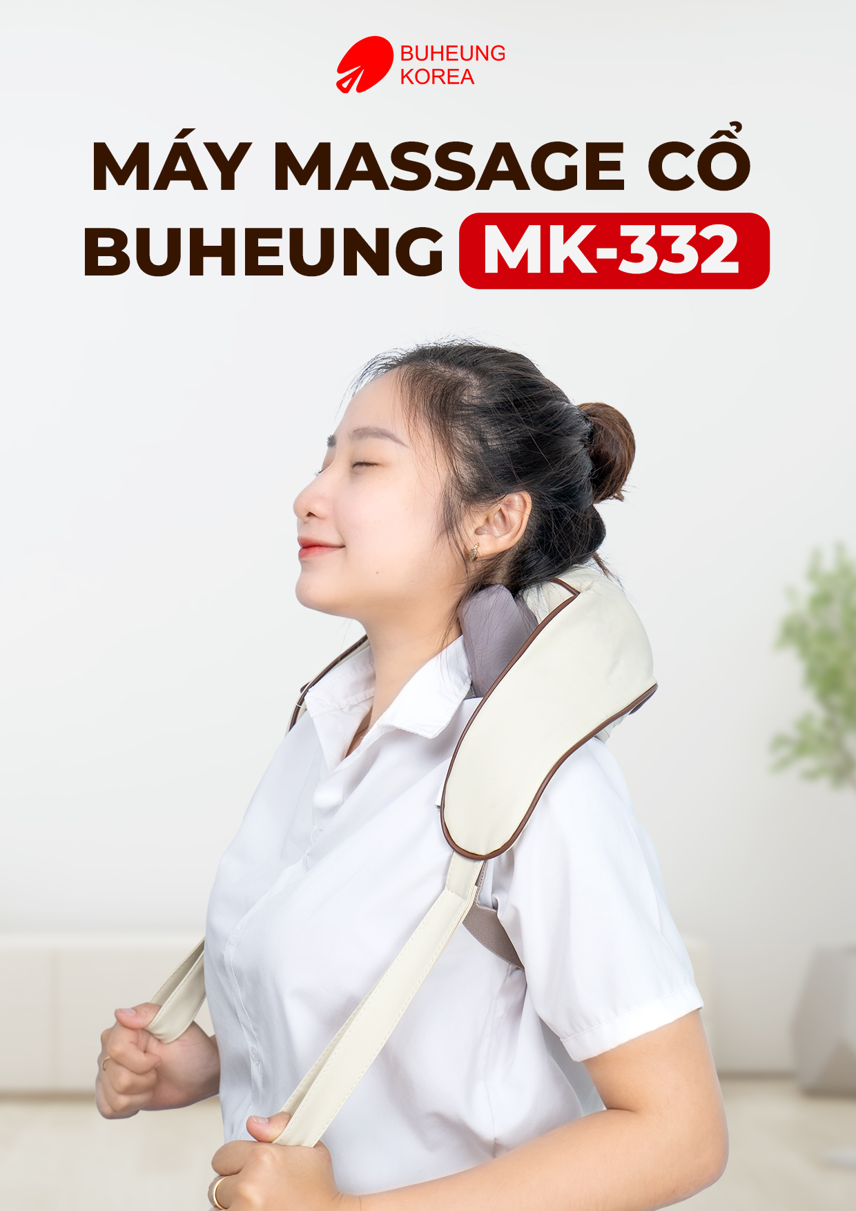 Máy Massage Cổ Vai Gáy Buheung MK-332 Nhiệt Hồng Ngoại, Pin Sạc, BH chính hãng 12 tháng