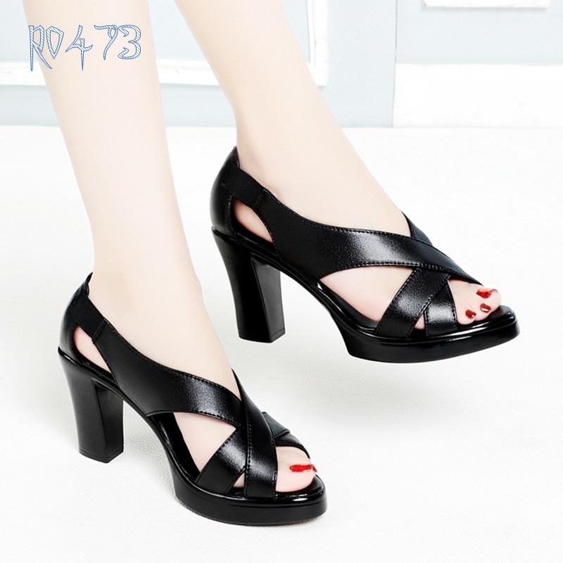 Sandal nữ quai chéo ROSATA RO473 cao 8p - Đen - HÀNG VIỆT NAM - BKSTORE