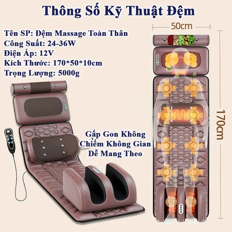 Đệm Massage Toàn Thân GDV Kèm Gối Xông Thảo Mộc, Massage Cổ Vai Gáy và Massage Chân thảm ghế mát xa rung, làm ấm, dụng cụ phục hồi sức khoẻ - Hàng Chính Hãng