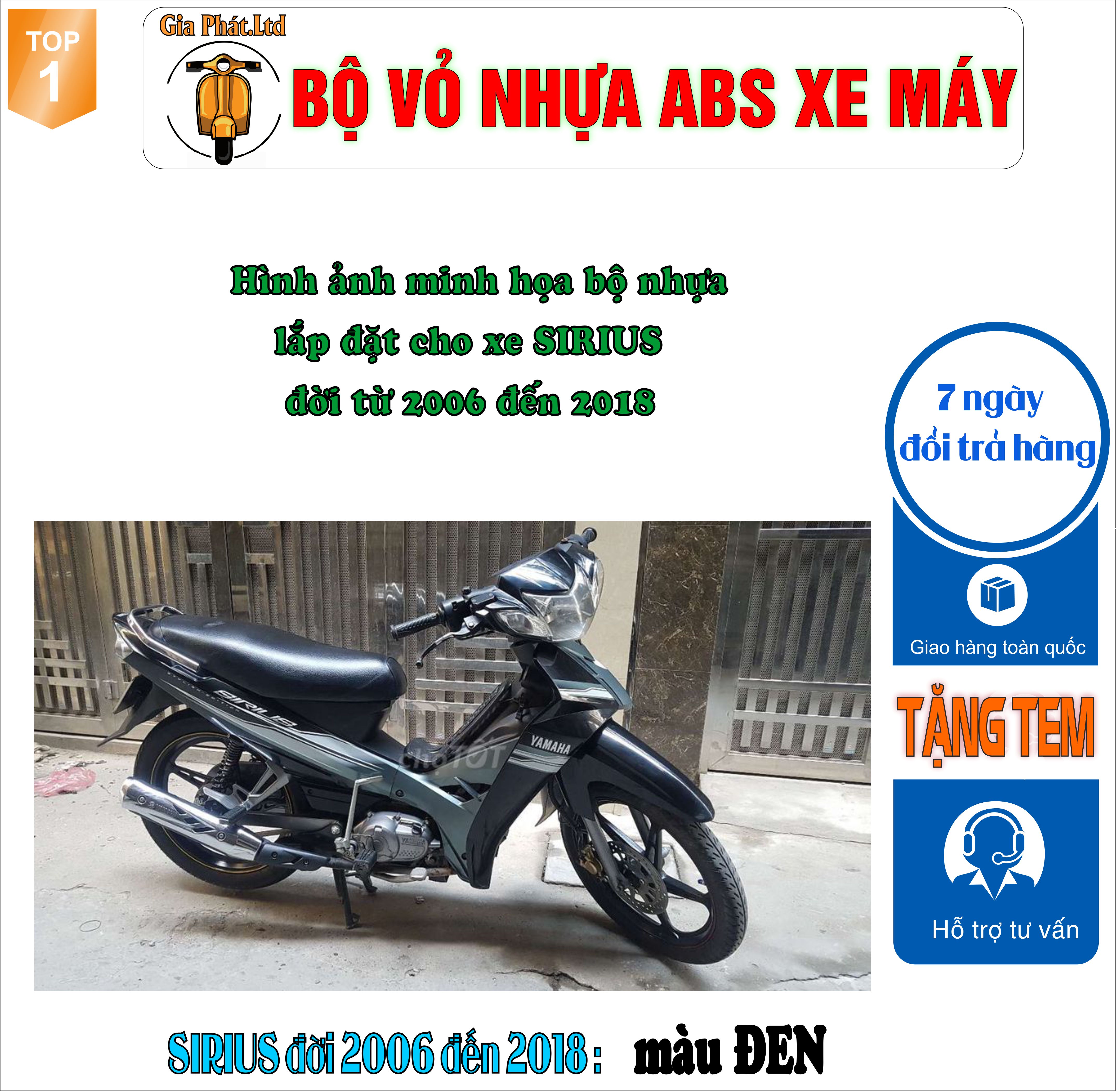 [TẶNG TEM] Bộ nhựa dàn áo xe SIRIUS màu ĐEN , nhựa ABS nguyên sinh cao cấp -TKB-567(8054)