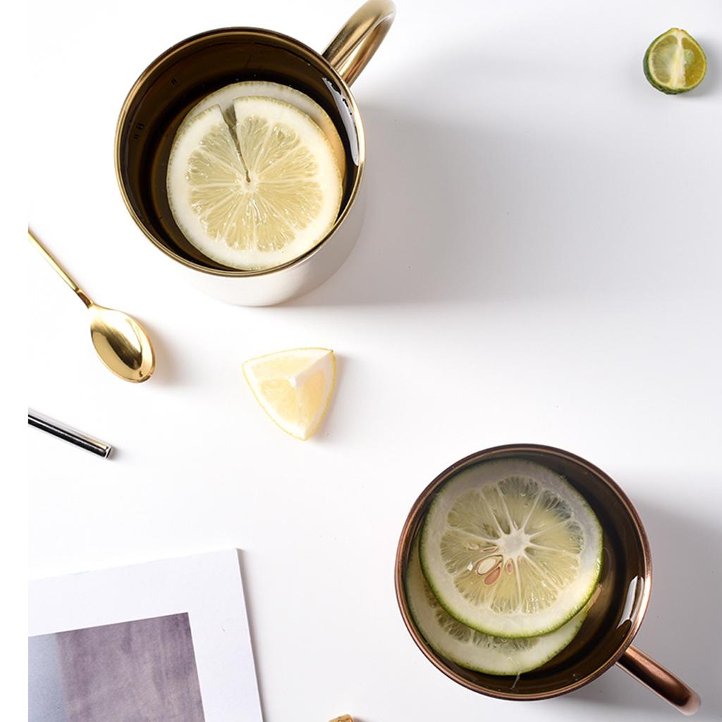 2xStainless Steel Double Wall Insulated Cup Tea Coffee Mug 400ml Gold