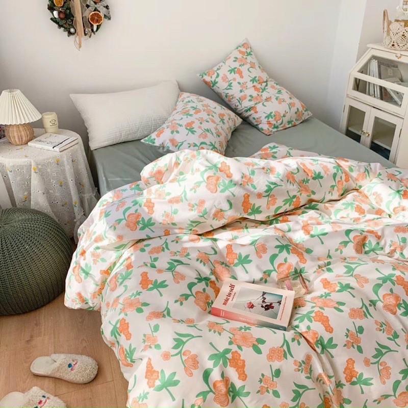 Bộ Chăn Ga Gối Cotton Living 100%cotton Hàng Nhập Khẩu Cao Cấp 4 Món Hoa Vintage 2021