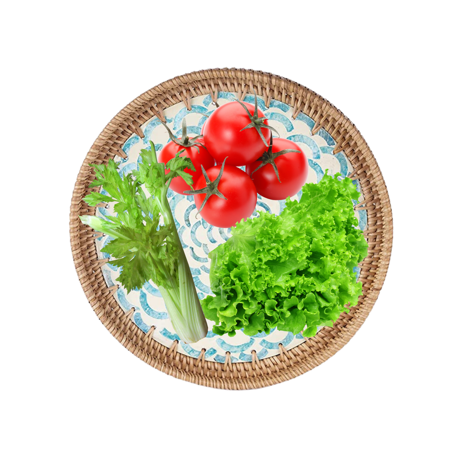 Khay mây đan tròn khảm xà cừ 30cm
