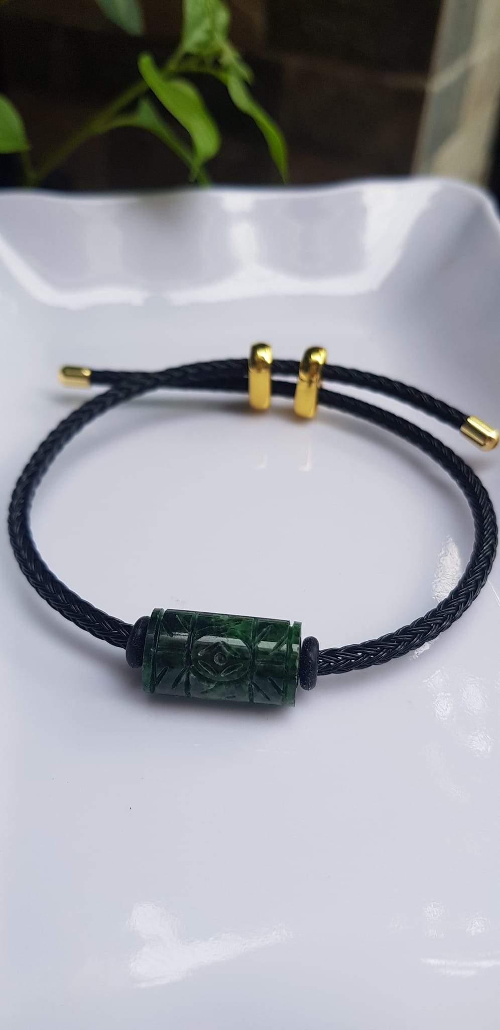 Vòng Đeo tay Mới charm Lu Thống Đồng Tiền Xanh Đậm đẹp Hạt Lu Đồng Tiền Đá cẩm thạch tự nhiên dây đen rút chỉnh theo tay tùy ý Hợp nữ mệnh Thủy mệnh Mộc hợp ạ