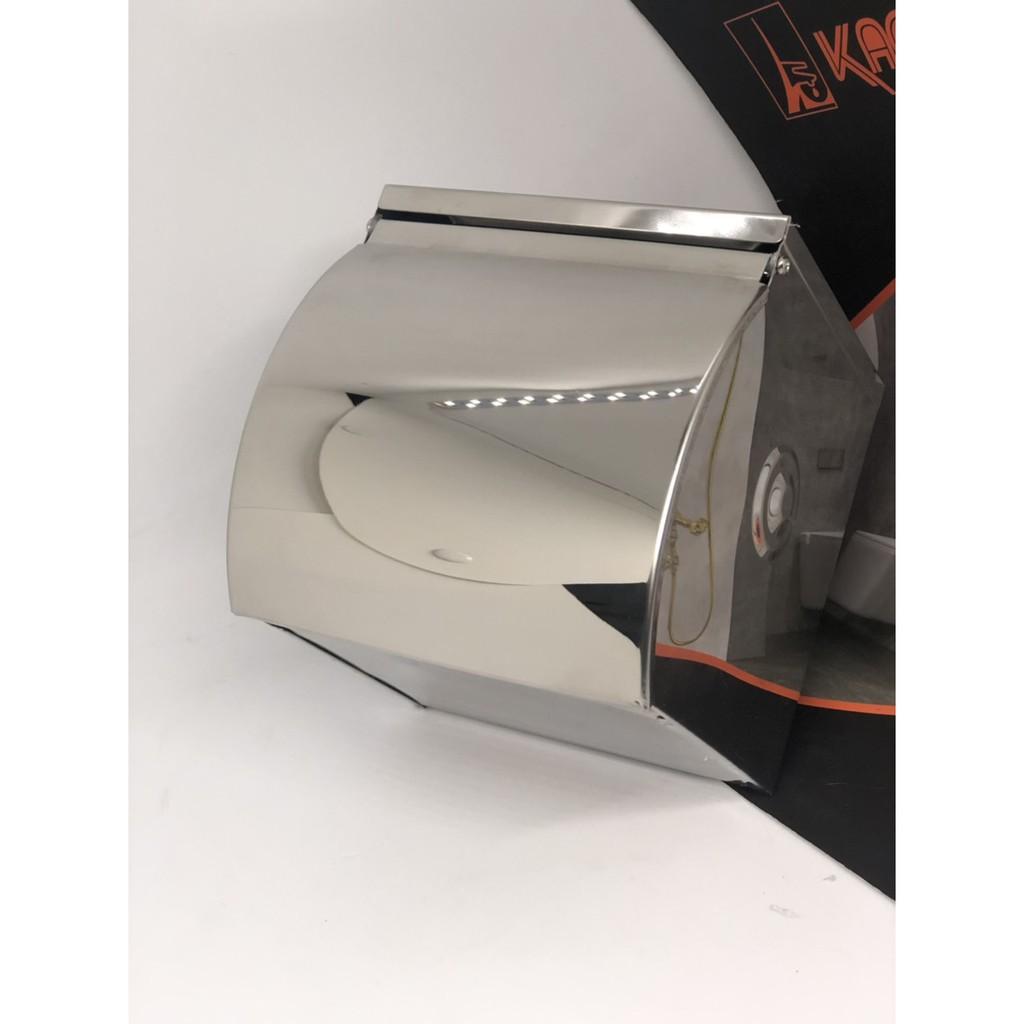 Hộp đựng giấy vệ sinh Inox 304 có chỗ để điện thoại chờ,loại kín che chắn nước cao cấp