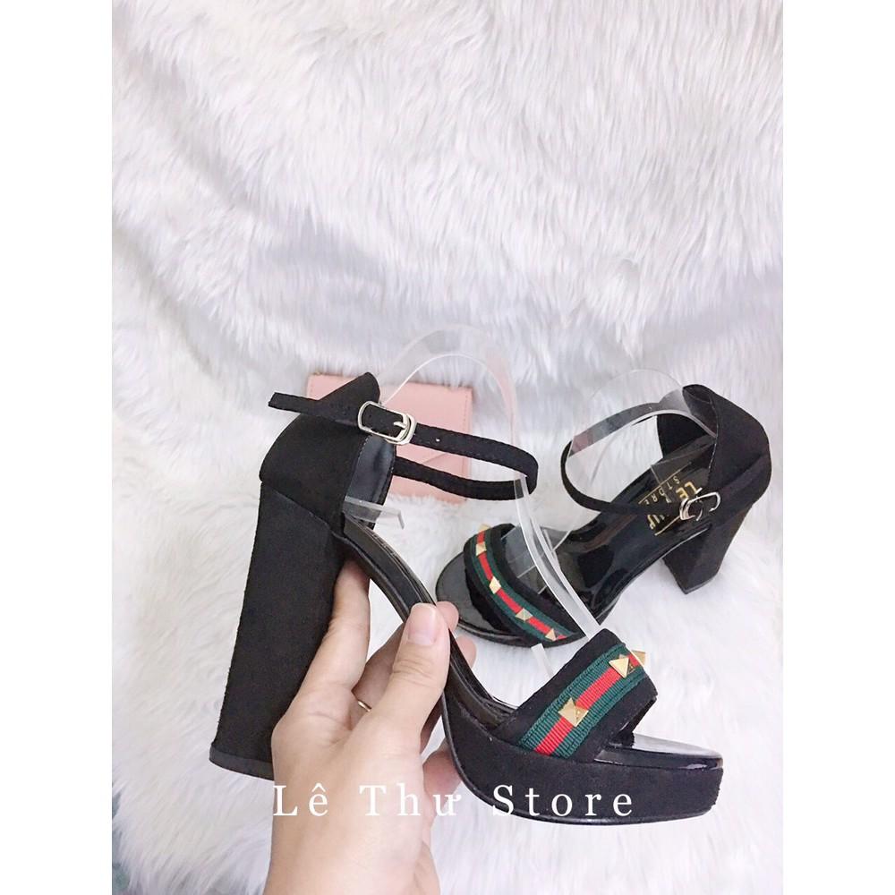Giày cao gót 11 phân đế đúp dây tháp đỏ đen LT