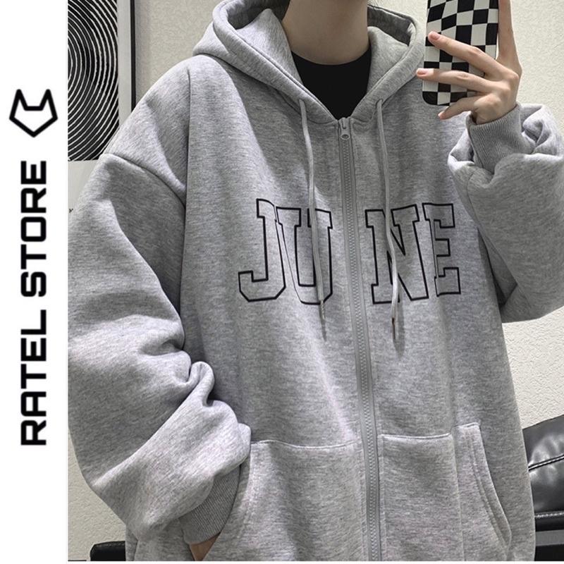 Áo Khoác Jacket Hoodie Zip Nỉ Thu Đông Nam Nữ JUNE Unisex Form Rộng