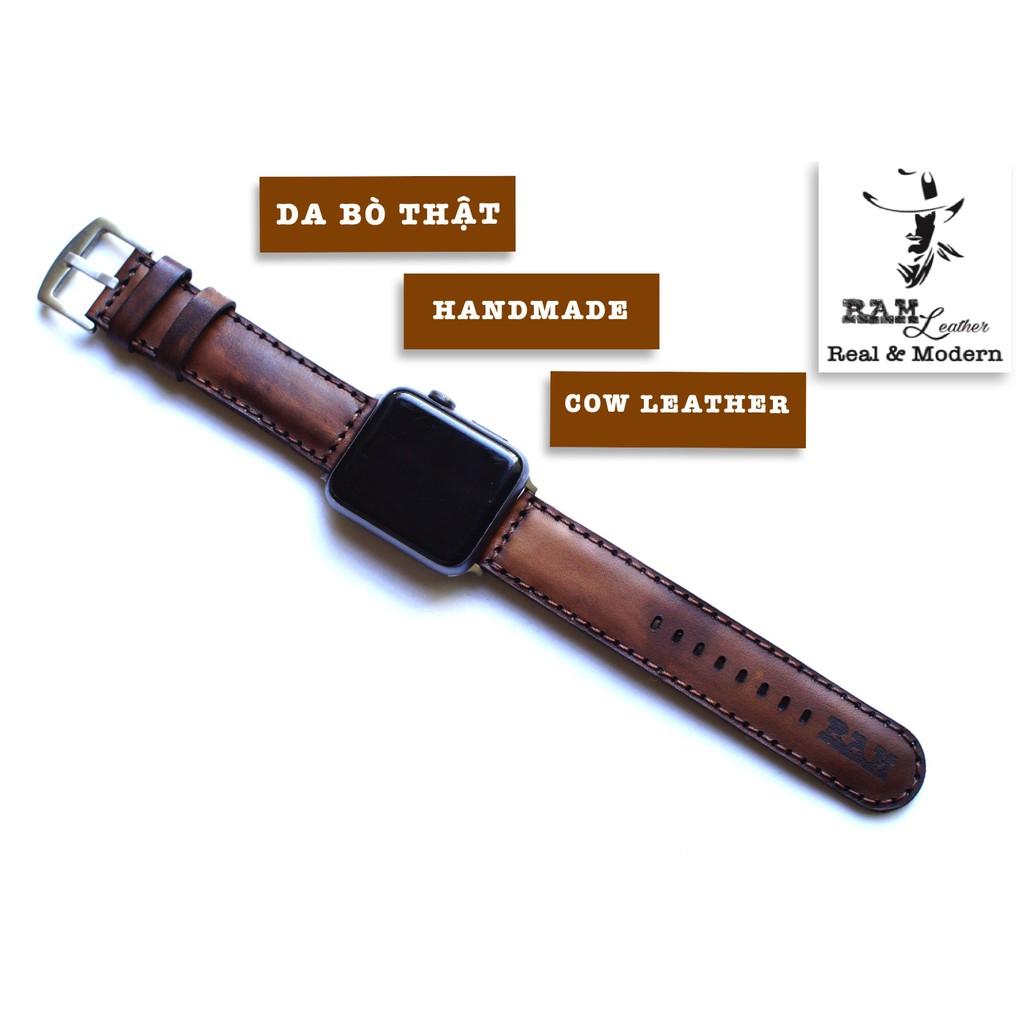 Dây đồng hồ da bò vegtan thảo mộc Ý nhuộm thủ công - RAM Leather Bauhaus 1970 socola