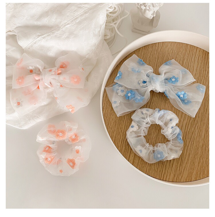 dây cột tóc scrunchies - kẹp tóc nơ hoa