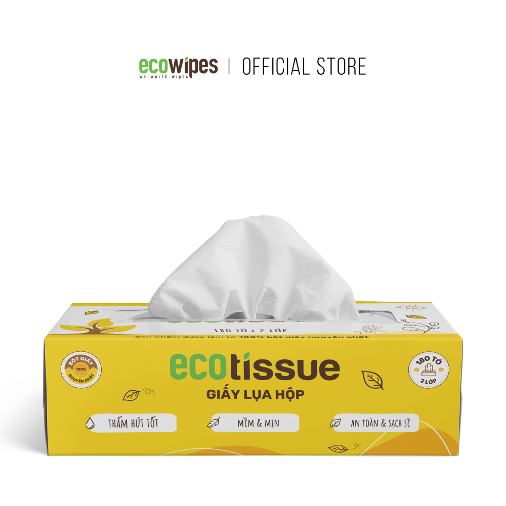 Khăn giấy ăn khăn giấy lụa Ecotissue hộp cao cấp 180 tờ siêu mềm mịn thấm hút tốt an toàn khi sử dụng