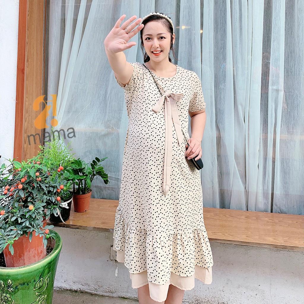 Đầm bầu dự tiệc 2MAMA thiết kế dáng suông đuôi cá họa tiết chấm bi V55