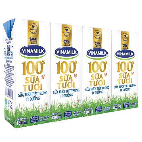 Thùng 48 Hộp Sữa Tươi Tiệt Trùng Vinamilk 100% Ít Đường (180ml)