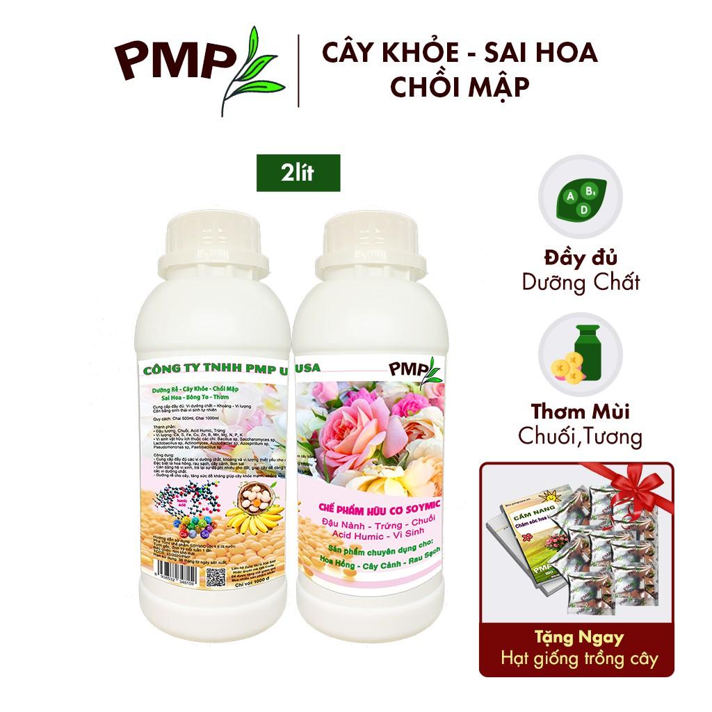 Combo 2 Chai Phân SOYMIC PMP Siêu Phân Bón Ủ Vi Sinh Từ Đậu Nành, Trứng, Chuối, Vi Lượng Cho Hoa Hồng, Rau Sạch